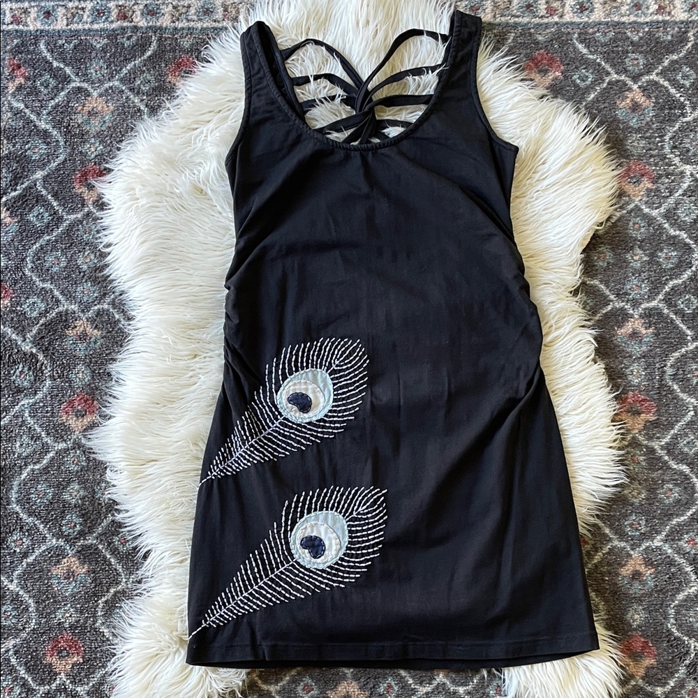 Synergy Organic Cotton Summer Dress with Embroidered Peacock Feather